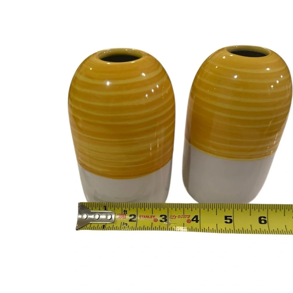 IKEA Knaprig Stoneware Beehive Cylinder Vases in Yellow and White Vintage
